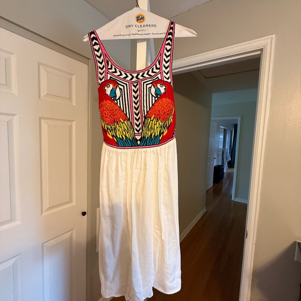 Mara Hoffman Red and White Parrot Midi Dress